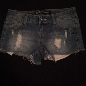 Distressed jean shorts